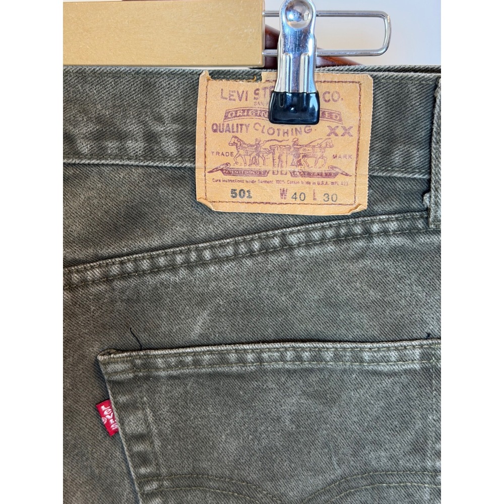 Vintage Levis 501 Mens Olive Green Jeans 40x26 USA Made Zipper Fly Custom Hem - Picture 6 of 7